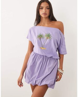 ASOS Vestido Lila Con Estampado De Palmeras - Morado