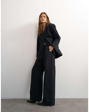 TOPSHOP X Cara Wijde Geplooide Denim Co-Ord Broek Met Krijtstreep - Zwart
