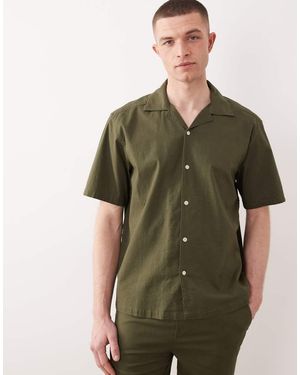 Only & Sons Camicia Effetto Lino Oliva Con Colletto Con Rever - Verde