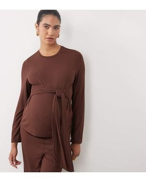 Mama.licious Mamalicious Maternity Long Sleeve Ribbed Jersey T-shirt - Brown