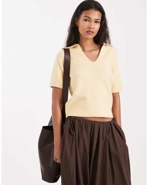New Look Collared Knitted Tee - Brown