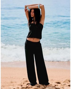 Bershka Turn-up Waist Trousers - Blue