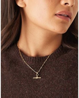 Accessorize Collana Placcata 14 K Con Pendente Con Barretta A T - Marrone