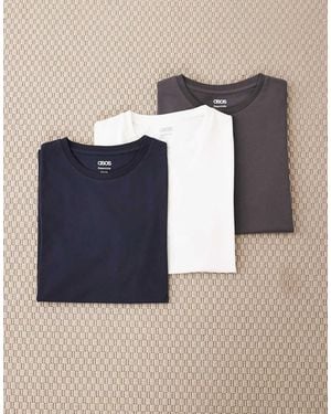 ASOS Essentials 3 Pack Muscle Fit T-shirts - Blue