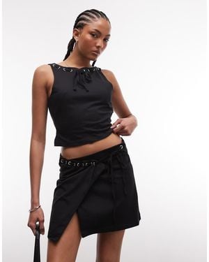 The Ragged Priest Eyelet Wrap Mini Skirt - Black