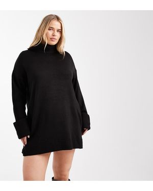Brave Soul Plus High Neck Knitted Jumper Dress - Black
