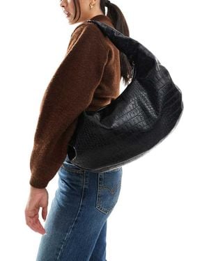 Bershka Croc Effect Slouchy Shoulder Bag - Brown