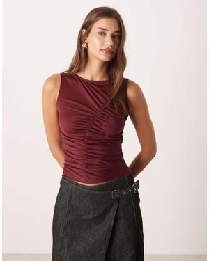 ASOS Top Sin Mangas Con Detalle Fruncido De Punto Liso De -Rojo