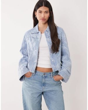 Gina Tricot Embroidered Denim Shacket - Blue