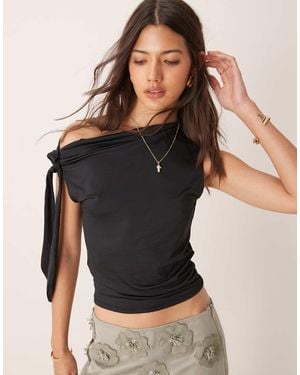 Pimkie Slinky Off Shoulder Tie Drape Detail Top - Black
