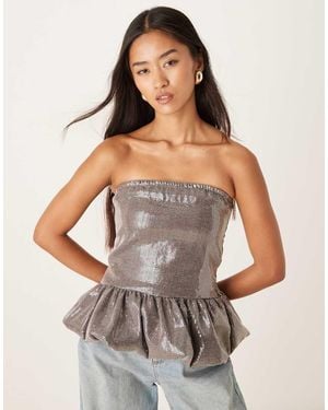 Motel Seada Peplum Sequin Bandeau Top - Grey