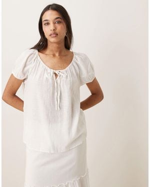 Aware Short Sleeve Tie Detail Blouse - Natural