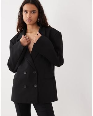 Miss Selfridge Americana Negra De Doble Botonadura Y Hombros Marcados - Negro