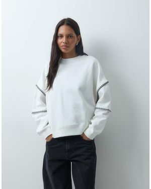 Mango Oversized Embroidered Sleeve Jumper - White