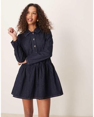 ASOS Denim Smock Mini Dress With Dropped Waist - Blue