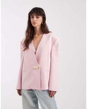 ASOS Oversized Collarless Blazer With Trim - Pink