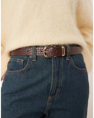 Mango Faux Croc Textured Belt - Blue