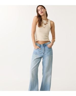 Stradivarius Petite D92 Straight Wide-Leg Jeans - Blue