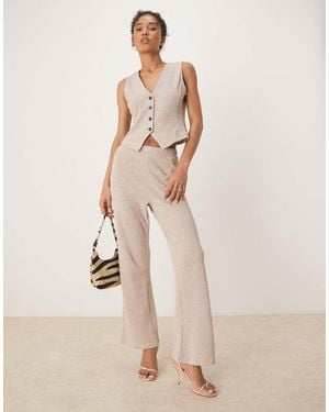 Vila Textured Jersey Wide Leg Trouser Co-ord - Natural
