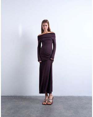 TOPSHOP Long Sleeve Bardot Maxi Dress - Purple