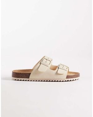 SEQWL Sandalias Planas Con Dos Hebillas Olsen De -Blanco