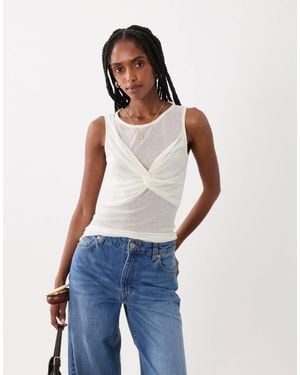 ASOS Soft Semi Sheer Tank With Ruched Bust Overlay - Blue