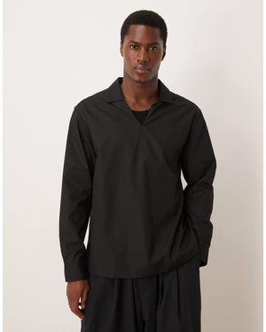 ASOS Relaxed Poplin V-neck Over The Head Shirt - Black