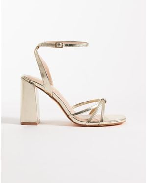 SEQWL Strappy Barely There Block Heeled Sandal - Metallic