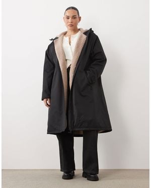 ASOS Asos Design Curve Longline Rain Coat With Borg Liner - Black