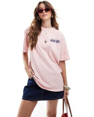 Stradivarius New York Oversized T-Shirt - Pink