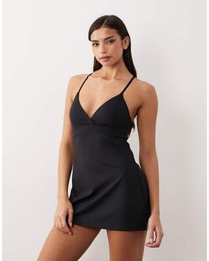 4505 Active Tennis Dress With Under Short And Adjustable Straps - Black