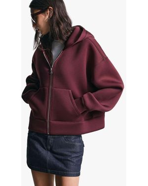 Bershka Neoprene-effect Oversize Zip-up Sweatshirt - Red