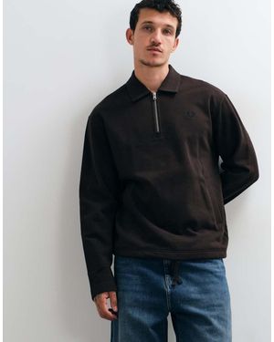 Fred Perry Felpa Con Zip Corta E Taglio Smock Scuro - Nero