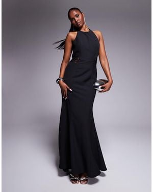 Jarlo High Neck Fishtail Maxi Dress With Lace Panels - Blue