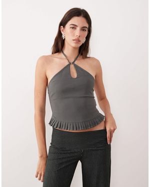 Motel Lavena Ruffle Edged Halter Top - Grey
