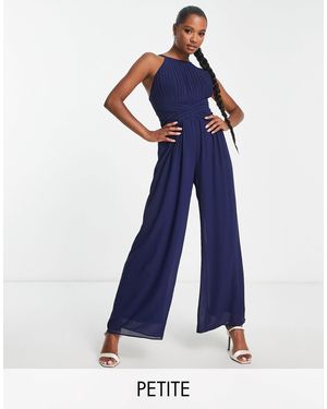 TFNC London Bridesmaid Pleated Halter Neck Wide Leg Jumpsuit - Blue