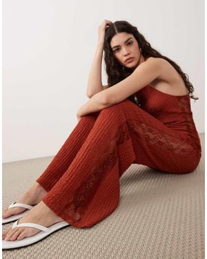 ASOS Co-ord Textu Wide Leg With Lace Trouser - Red