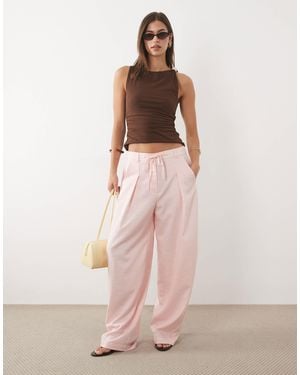 ASOS Linen Blend Drawstring Waist Barrel Trouser - Pink