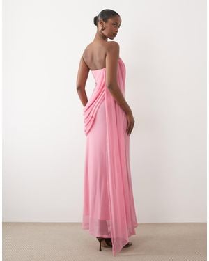 ASOS Mesh Bandeau Drape Scarf Detail Maxi Dress - Pink