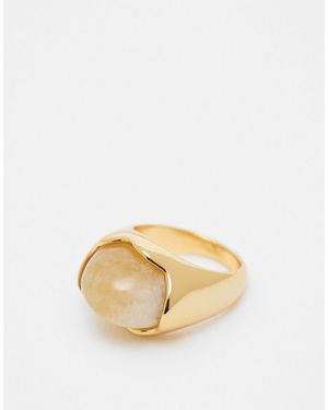 ASOS – premium – ring mit bernstein-halbedelstein und 14-karat-vergoldung - Natur