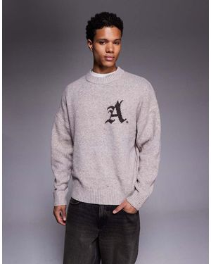 ADPT Fluffy Knit Jumper With Emblem - Grey