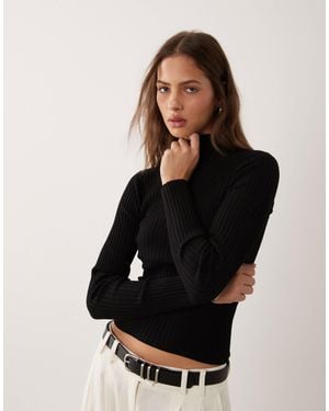 Threadbare High Neck Long Sleeve Knit Top - Black