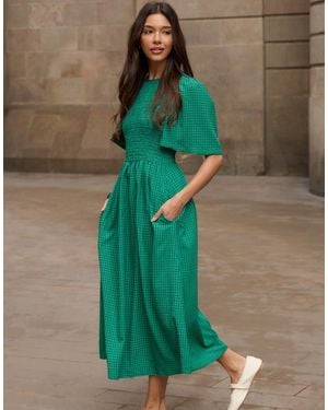Threadbare Gingham Angel Sleeve Midaxi Dress - Green