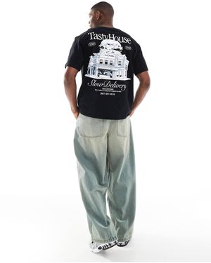 Bershka Tasty House Back Printed T-shirt - Black