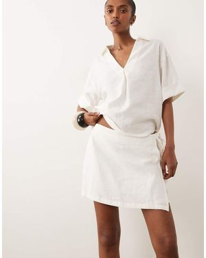 River Island Falda Pantalón Blanca Anudada A Los Laterales De Tejido Efecto Lino (Parte De Un Conjunto) - Neutro