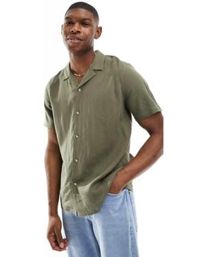 New Look Short Sleeve Linen Blend Shirt - Green