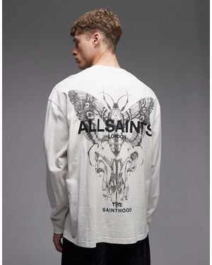 AllSaints Hallis Long Sleeve Graphic Logo T-shirt With Back Print - Grey