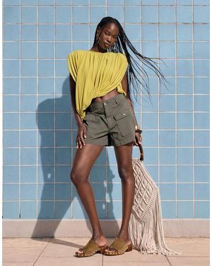 ASOS Gathered Padded Asymmetric Drape Front Top - Blue