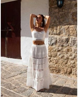 4th & Reckless X Luana Barron Contains Linen Lace Trim Cropped Cami Beach Top Co-ord - Brown