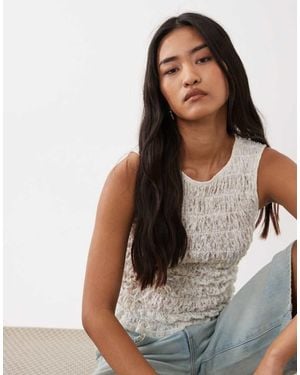 Miss Selfridge Shirred Lace Top - White